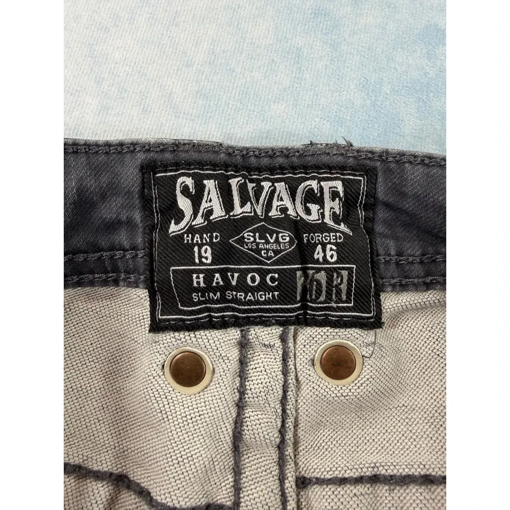 Salvage Havoc Slim Straight Jeans Mens 36 Grey Good Distressed Buckle SLVG